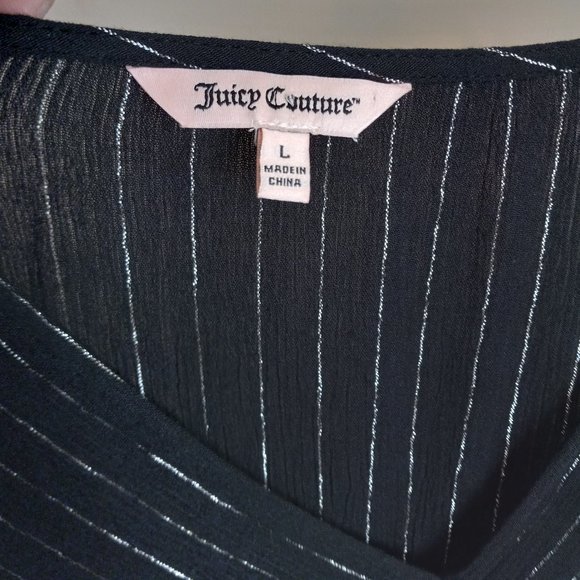 Black Metallic Striped Surplice Blouse - Picture 13 of 14